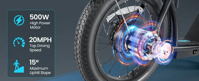 Patinete el&eacute;ctrico   adultos con asiento y  , neum&aacute;ticos de 20    , bater&iacute;a de 48V 500Wh, autonom&iacute;a de   30   y 20 MPH, con asiento y  ,   LCD,     de 300  , patinete el&eacute;ctrico plegable   desplazamientos. detalles 1
