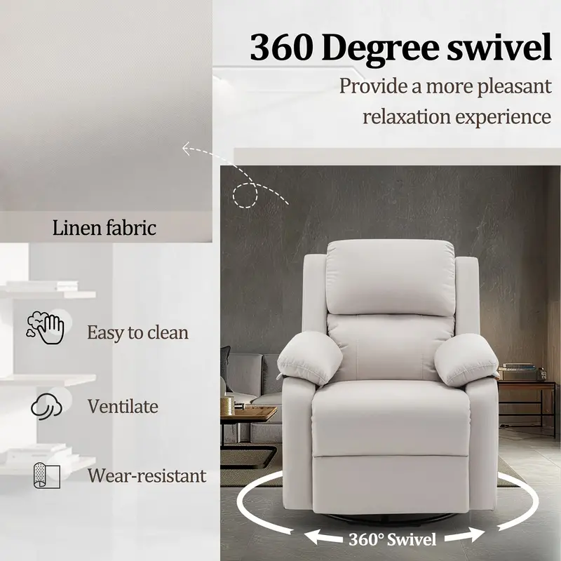 Sillón reclinable, mecedora de 360°, mecedora reclinable pequeña      , sillón tapizado con     detalles 4