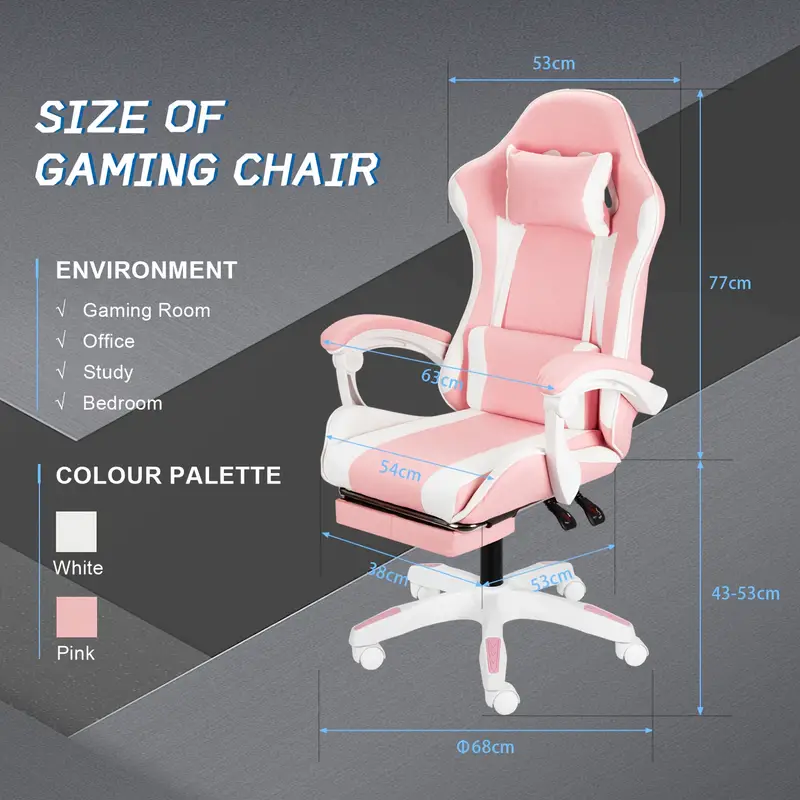 Silla de juego Black-Pink, Black-White, Black-Gray, Black-Red, silla de juego para adultos, silla de ordenador ergonómica para adolescentes, silla de   de carreras con soporte lumbar. detalles 2