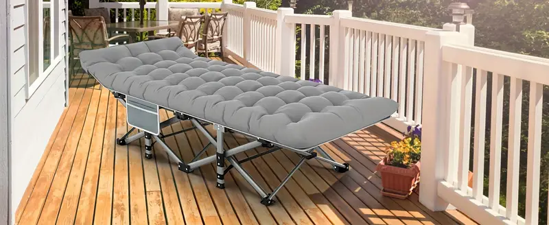 Cama plegable para acampar con colchón, catres para dormir para adultos, cama portátil para acampar con bolsa de transporte, gris de alta resistencia detalles 4