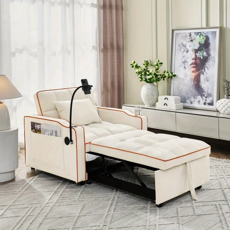 Sofá con reclinable, extraíble ajustable, sofá plegable con múltiples bolsillos , dormitorio, pequeño, sofá 3 en 1 detalles 1