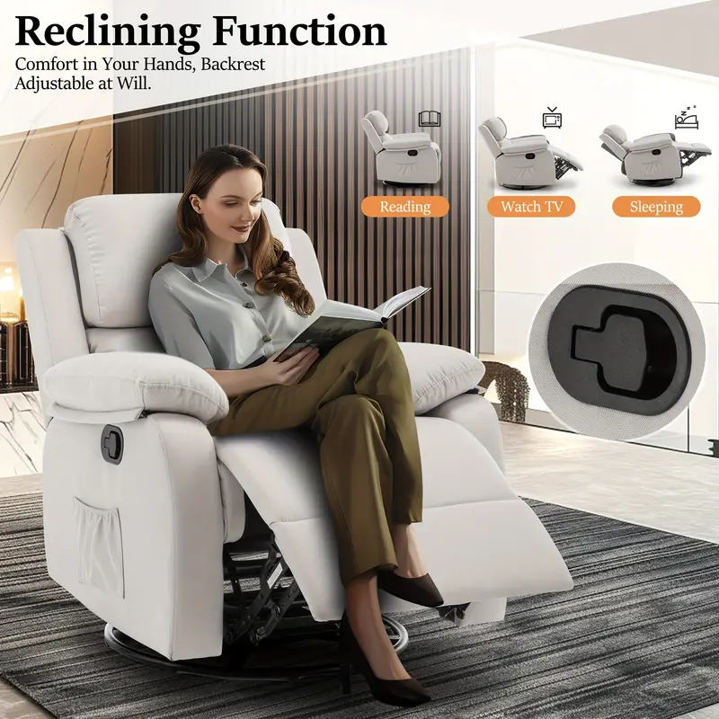 Sillón reclinable, mecedora de 360°, mecedora reclinable pequeña      , sillón tapizado con     detalles 3
