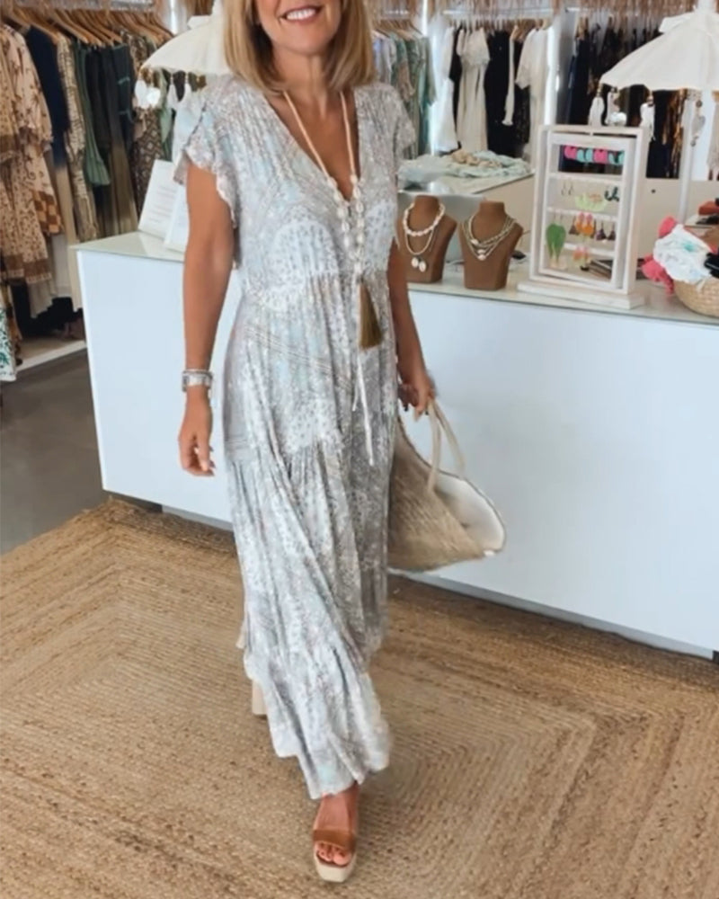 Vestido de fiesta con cuello en V y abertura