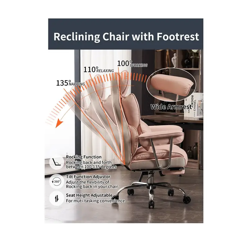 Silla de oficina para escritorio con capacidad de 400 libras, silla de oficina y alta, silla de ordenador de cuero de PU, silla de oficina ejecutiva con reposapiés y soporte lumbar. detalles 4
