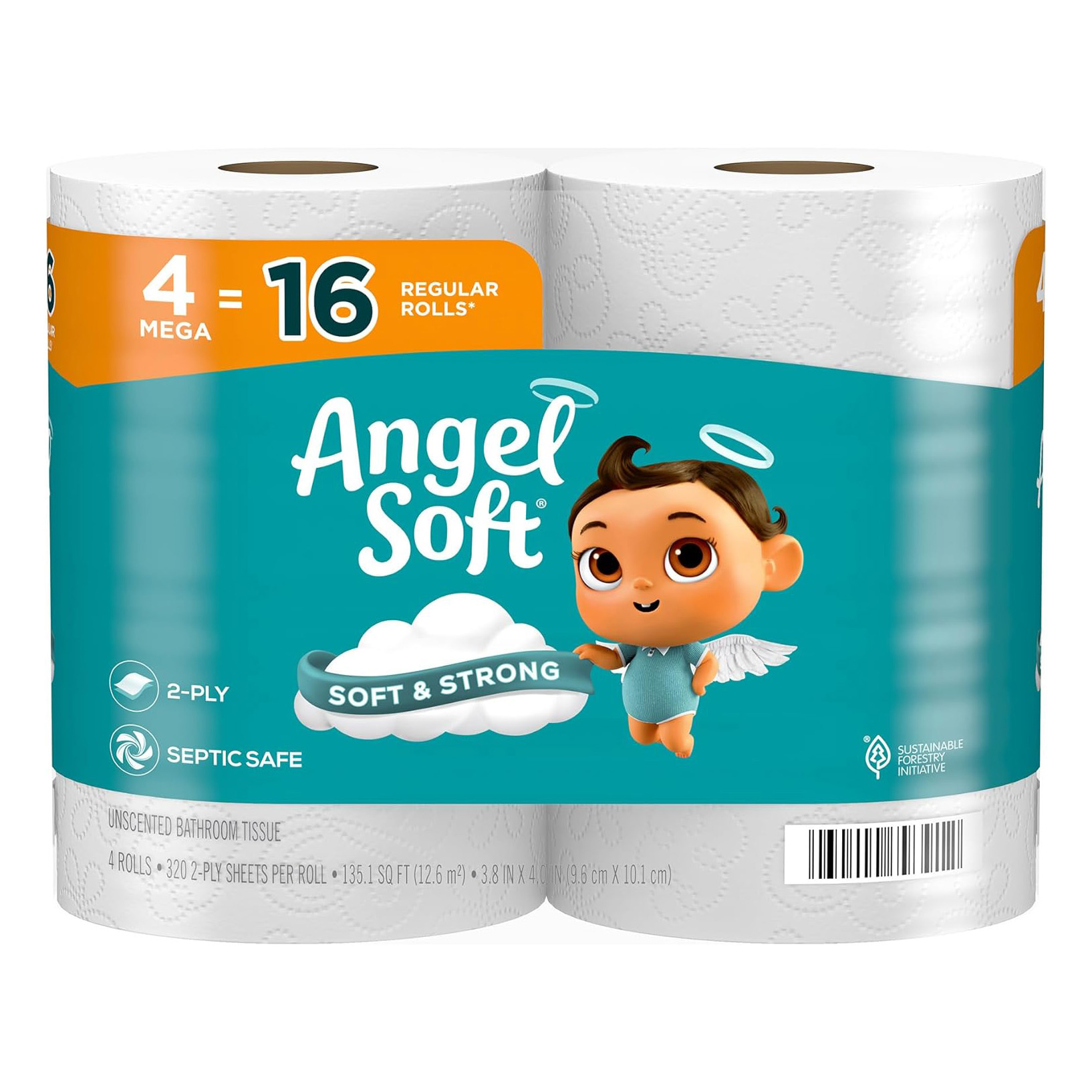 Papel higiénico Angel Soft, 16 rollos grandes = 64 rollos regulares, papel higiénico suave y resistente