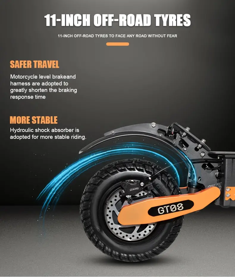 Scooter Eléctrico para Adultos, Doble Motor con Potencia Promedio de 750W, Batería de 60V 27AH de Alto Alcance, Velocidad Promedio de 20MPH, Neumáticos Todoterreno de 11 Pulgadas, Scooter Deportivo Plegable con Asiento detalles 4