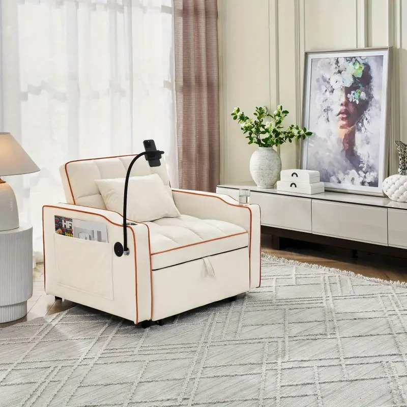 Sofá con reclinable, extraíble ajustable, sofá plegable con múltiples bolsillos , dormitorio, pequeño, sofá 3 en 1 detalles 2