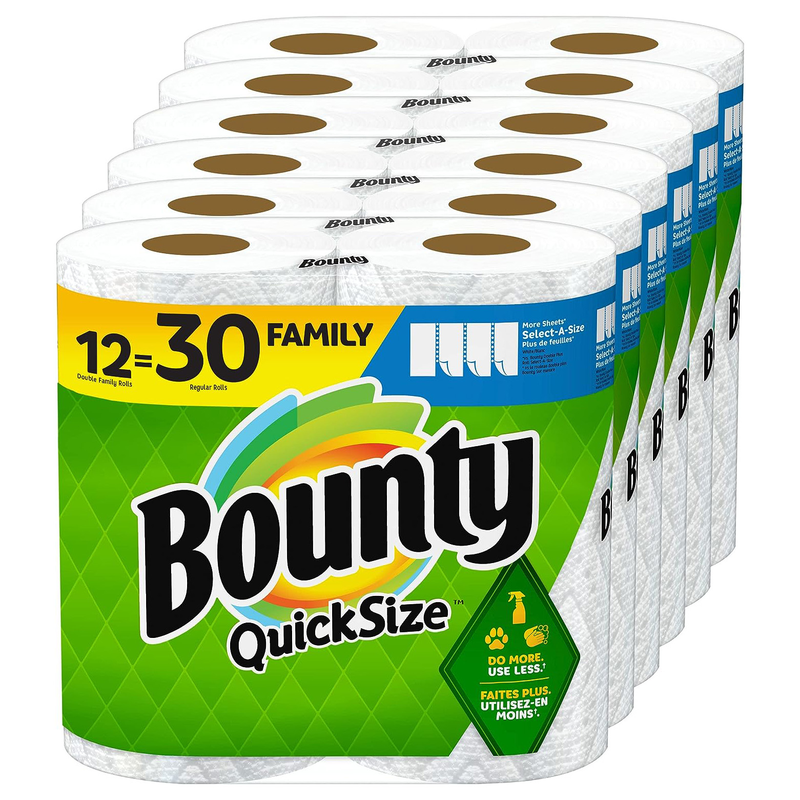 Toallas de papel Bounty Quick Size, blancas, 8 rollos familiares = 20 rollos regulares