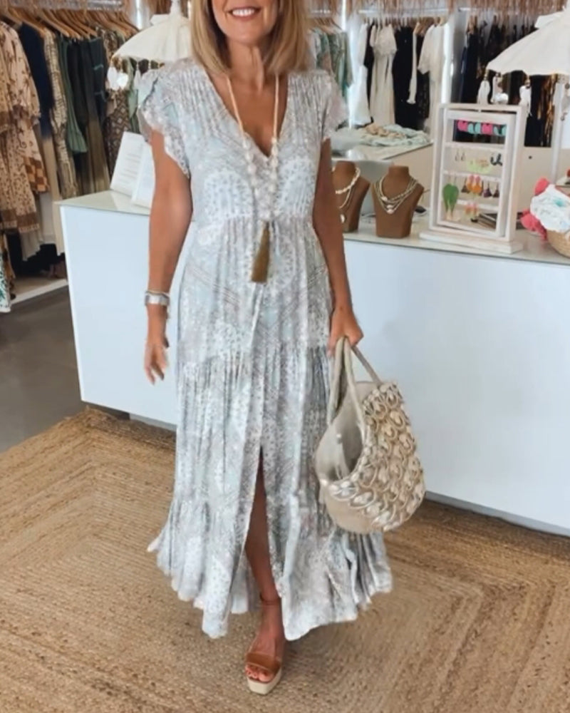 Vestido de fiesta con cuello en V y abertura