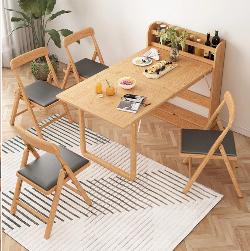 Mesa de comedor plegable de madera maciza multifuncional（Viene con 4 sillas a juego.）