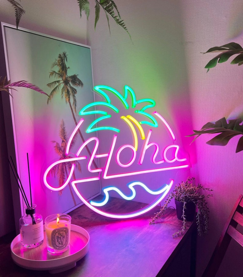 Aloha Hello Palm Tree Neon Signs-illusion