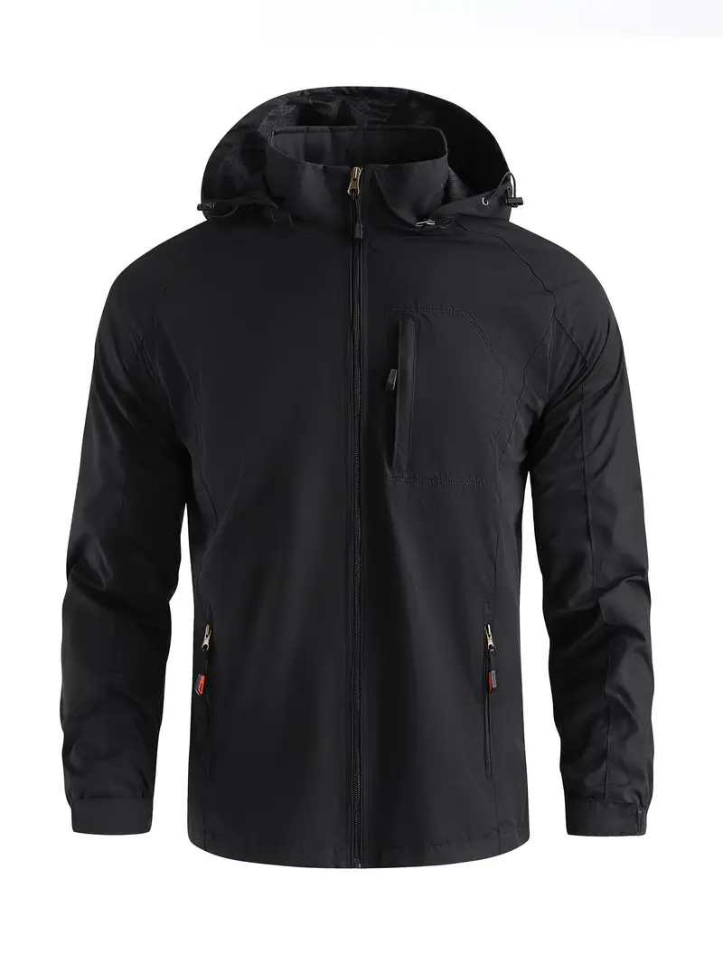 mens fall winter casual lightweight windbreaker hooded jacket with zipped pockets details 0
