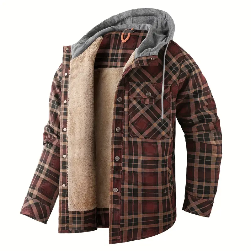 mens warm fleece hooded retro coat for details 3