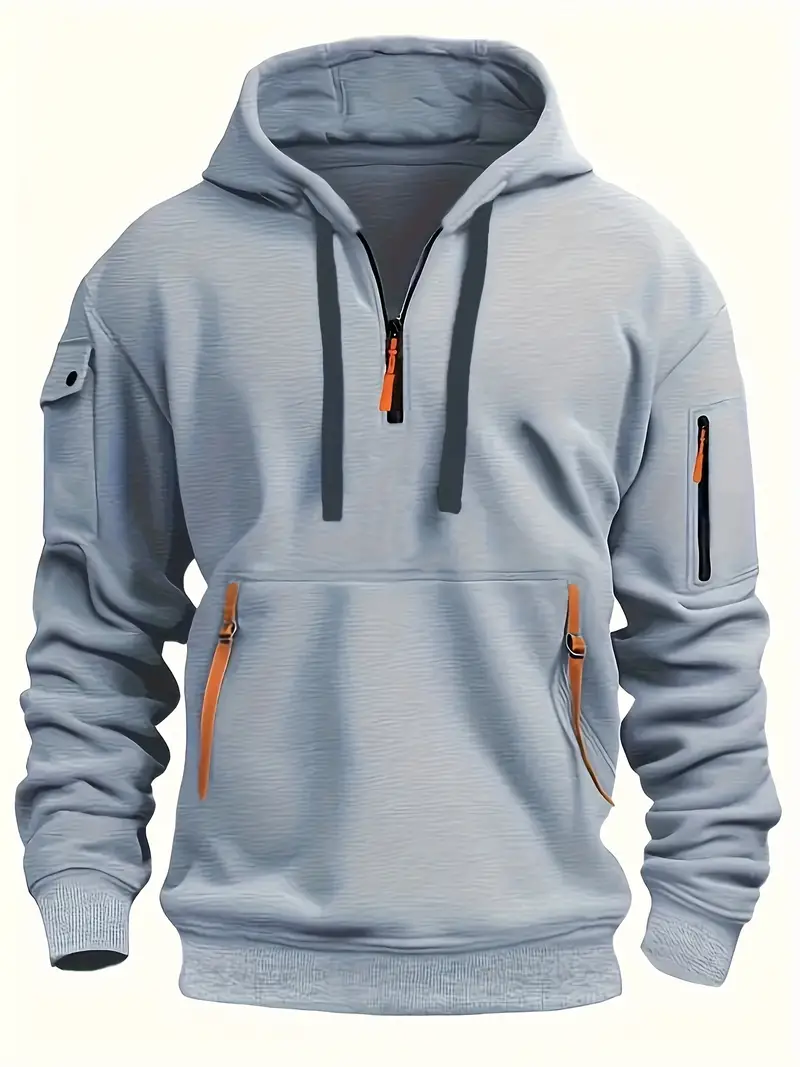 mens stylish casual zipper hooded sweatshirt with pocket pullover hoodie with color block detail zippers for spring autumn streetwear details 11