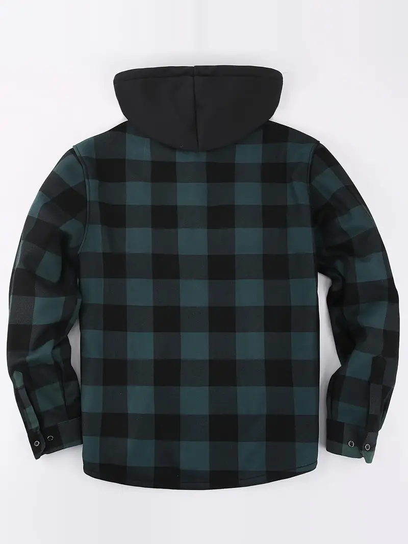 mens hooded long sleeve fleece shirt jacket chest pocket trendy comfy shirt for autumn winter details 12