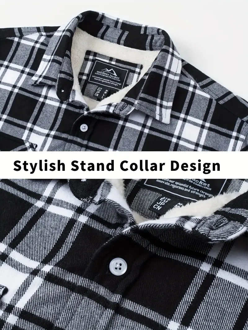 mens winter padded shirt jacket cotton facecloth fabric soft comfortable   warm   full open   shirt buttons lapel   climbing hiking fishing youth activities daily work casual sports jacket details 2