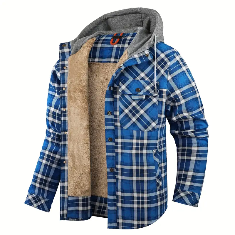 mens warm fleece hooded retro coat for details 5