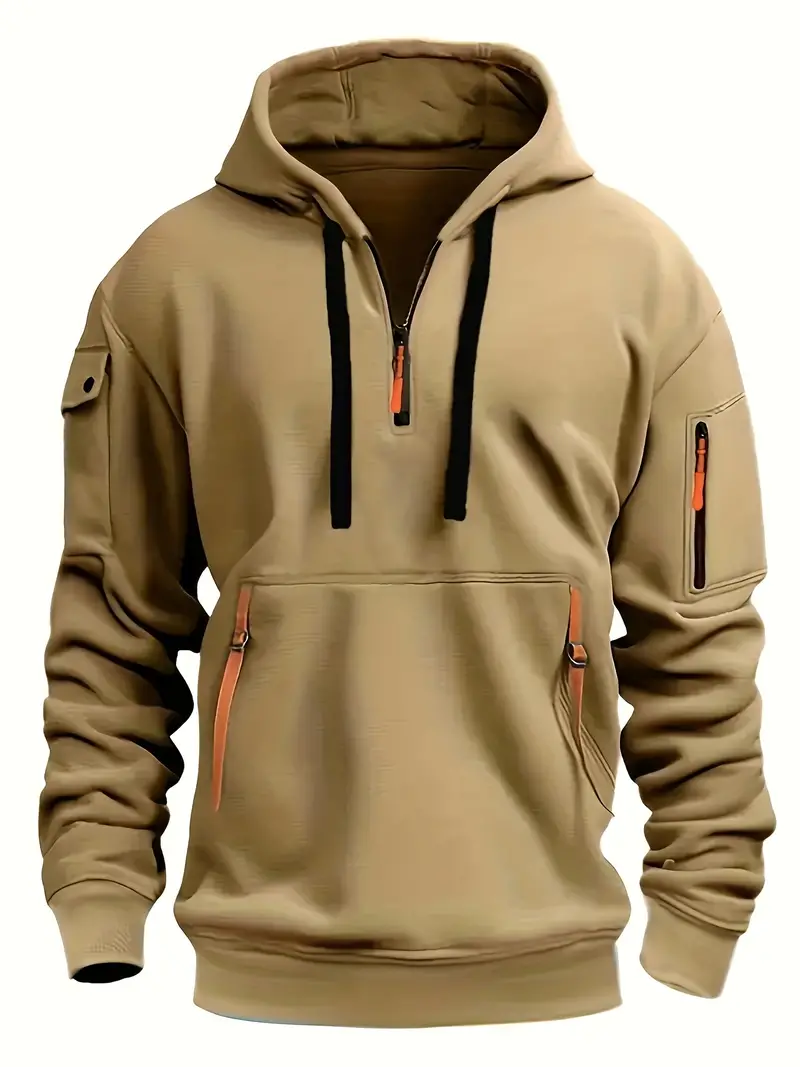 mens stylish casual zipper hooded sweatshirt with pocket pullover hoodie with color block detail zippers for spring autumn streetwear details 6