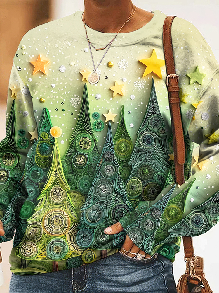 Christmas Tree Art Print Crew Neck Casual Sweatshirt charmwitch