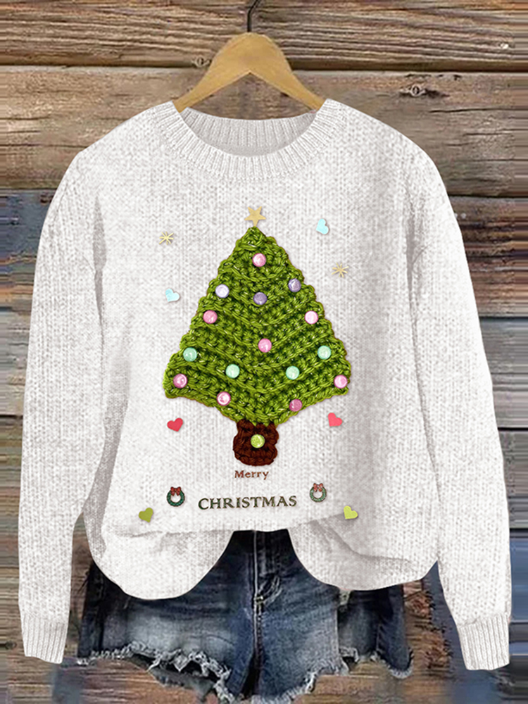 Women's Christmas Tree Cozy Crew Neck Sweater charmwitch