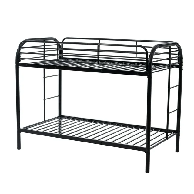 AMINY Bunk Bed Twin Over Twin, Steel Twin over Twin Bunk Bed with Ladders, Heavy Duty Bed for Kids Adults, Space-Saving, No Box Spring Needed, Black