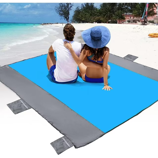 Beach Blanket, Sandproof Beach Mat with 4 Stakes, 83''×79'' Waterproof Picnic Blanket for 4-7 Adults, Outdoor Large Blanket for Travel Camping Hiking Picnic