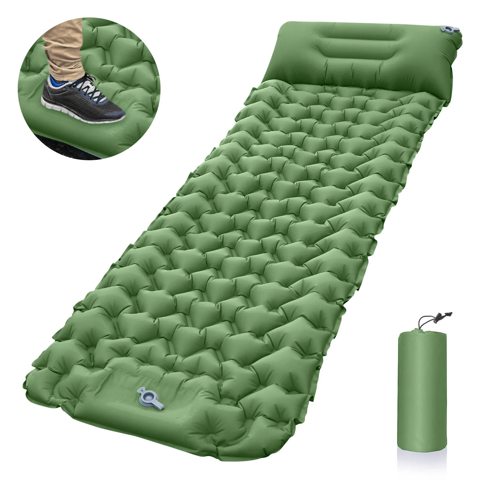 Self inflating camping pad with Pillow,Compact Camping mattress pad,Built in Pump for Backpacking Hiking Traveling Air Mattress, Green