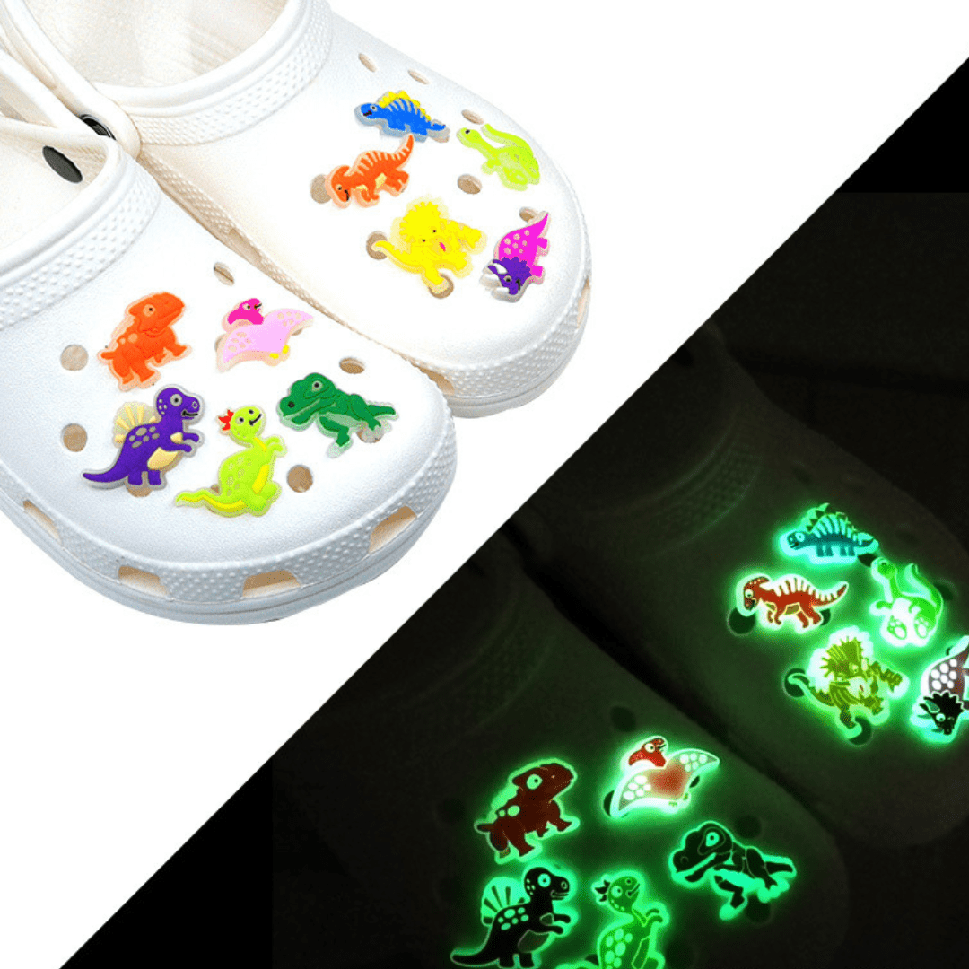 17 Pcs Dinosaur Shoe Charms for Clog Shoe & Bracelet Wristband Glow in the Dark PVC Pins 17 Pcs