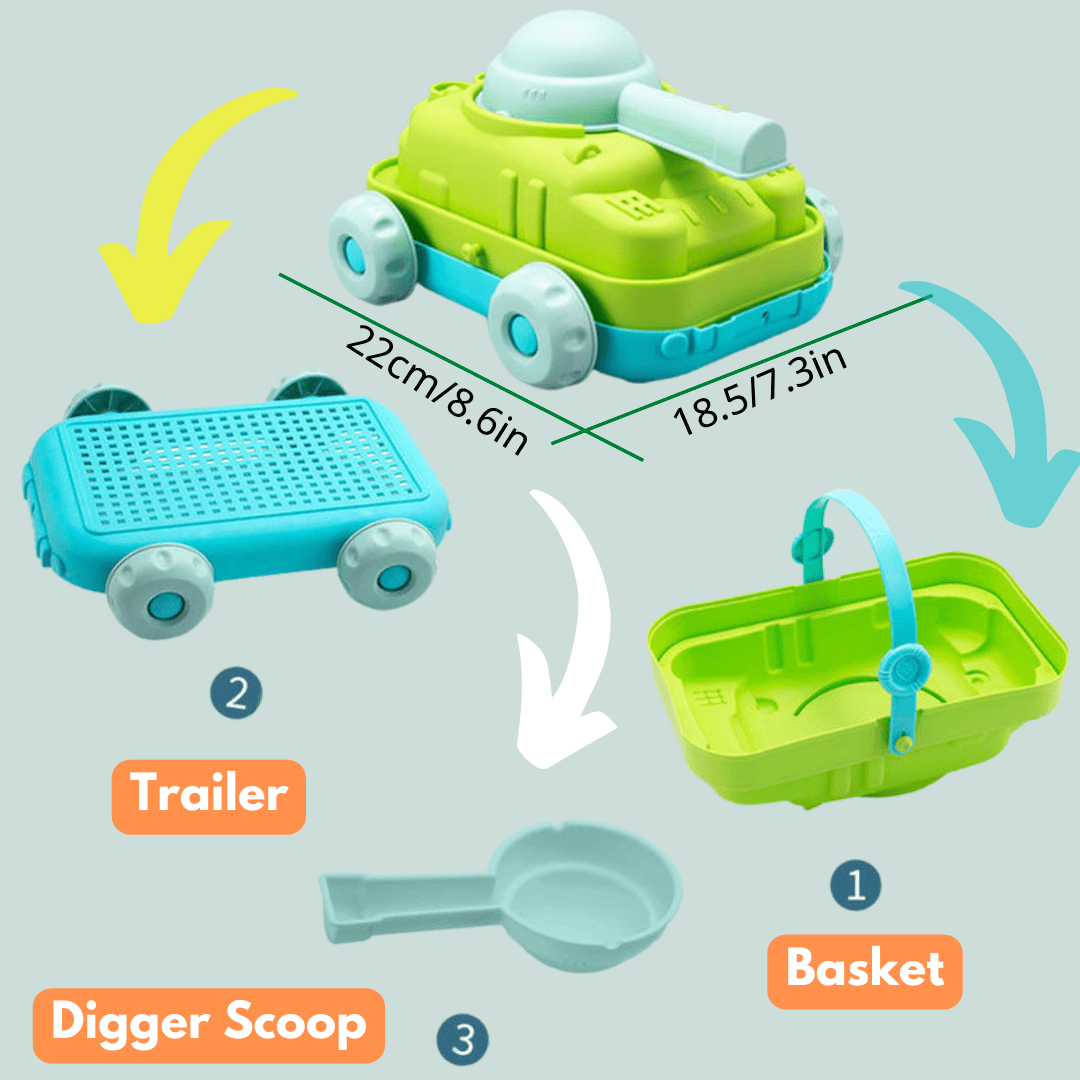 Dinosaur Sand Toys Beach Toys Set with Basket Molds Digger Scoop Shovel Tank Truck Dinosaur sand toy