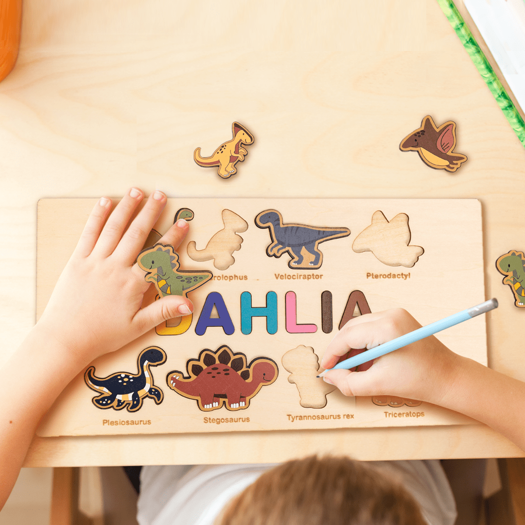 Personalized Name Alphabet Wooden Puzzle Dinosaur Number Jigsaw Gift Toy