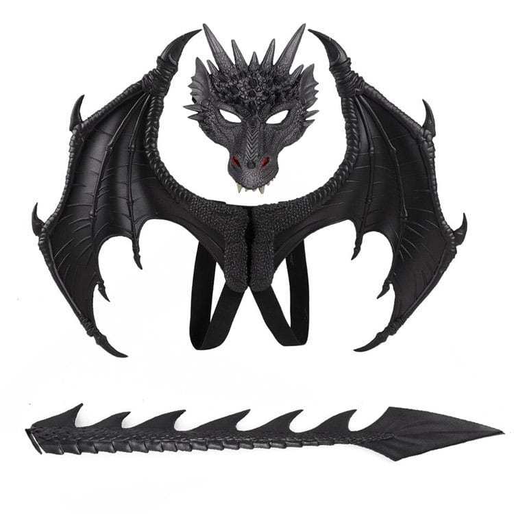3D PU Dinosaur Dragon Mask Halloween Party Props Costumes Decoration Black Set