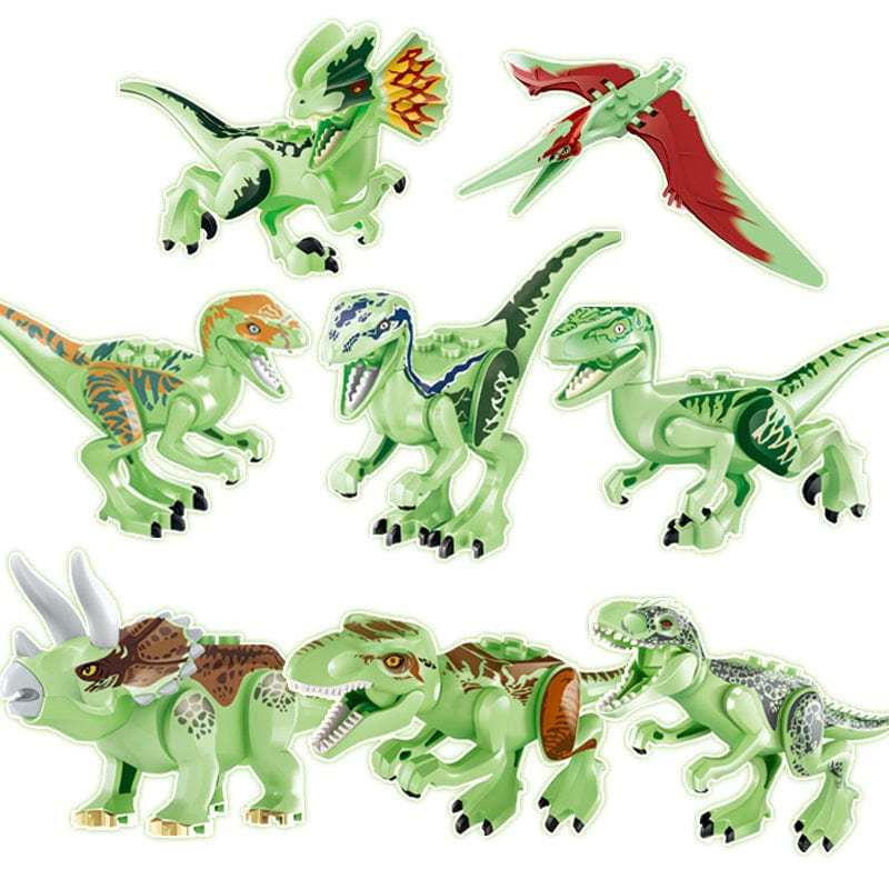 5‘’ Mini Dinosaur Jurassic Theme DIY Action Figures Building Blocks Toy Playsets 8 Pack (Save $14) / Luminous Pack