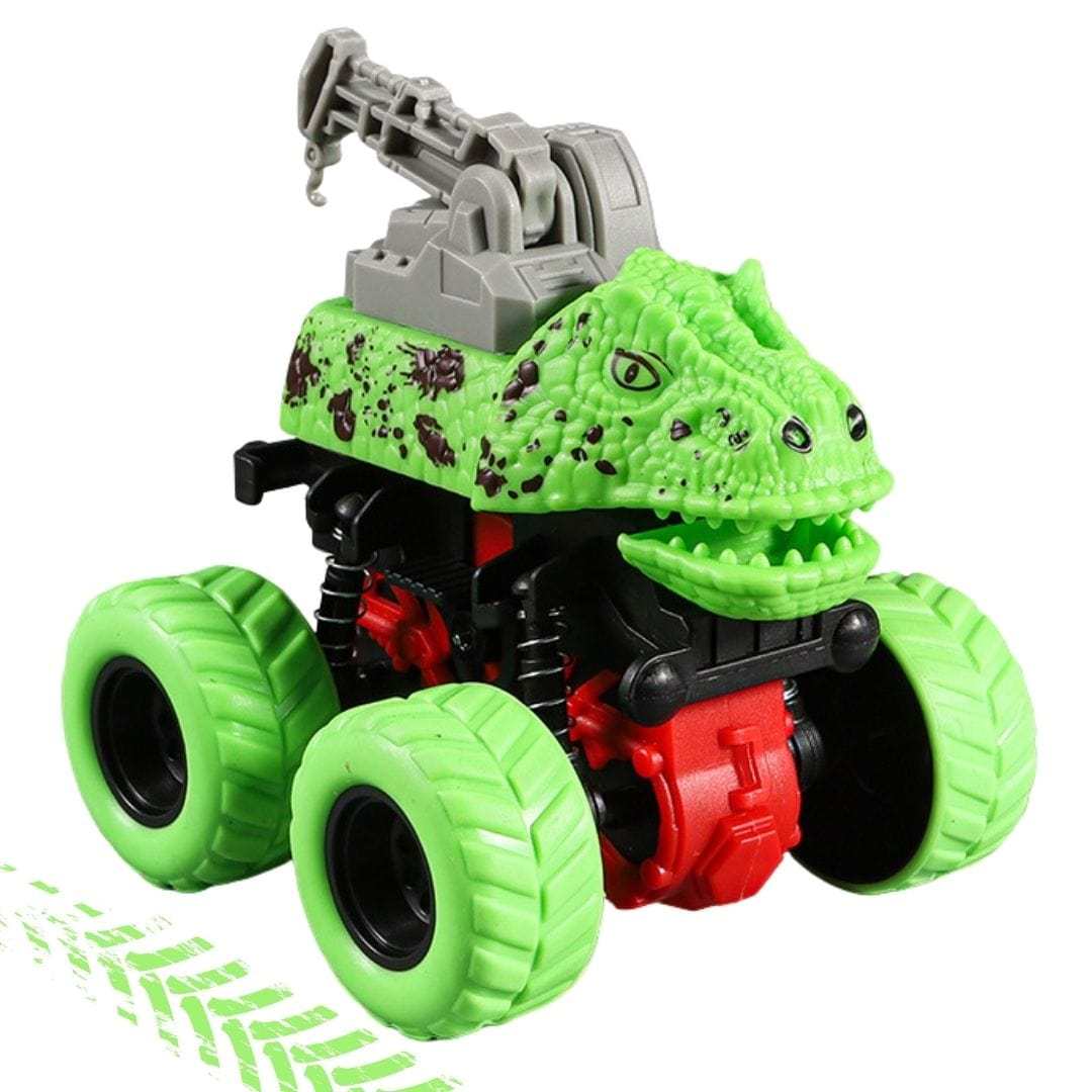 Dinosaur Stunt Car Engineering Vehicle 4 Wheels Drive Off Road Inertial Excavator Truck Toy Christmas Gifts for Kids Green Crane