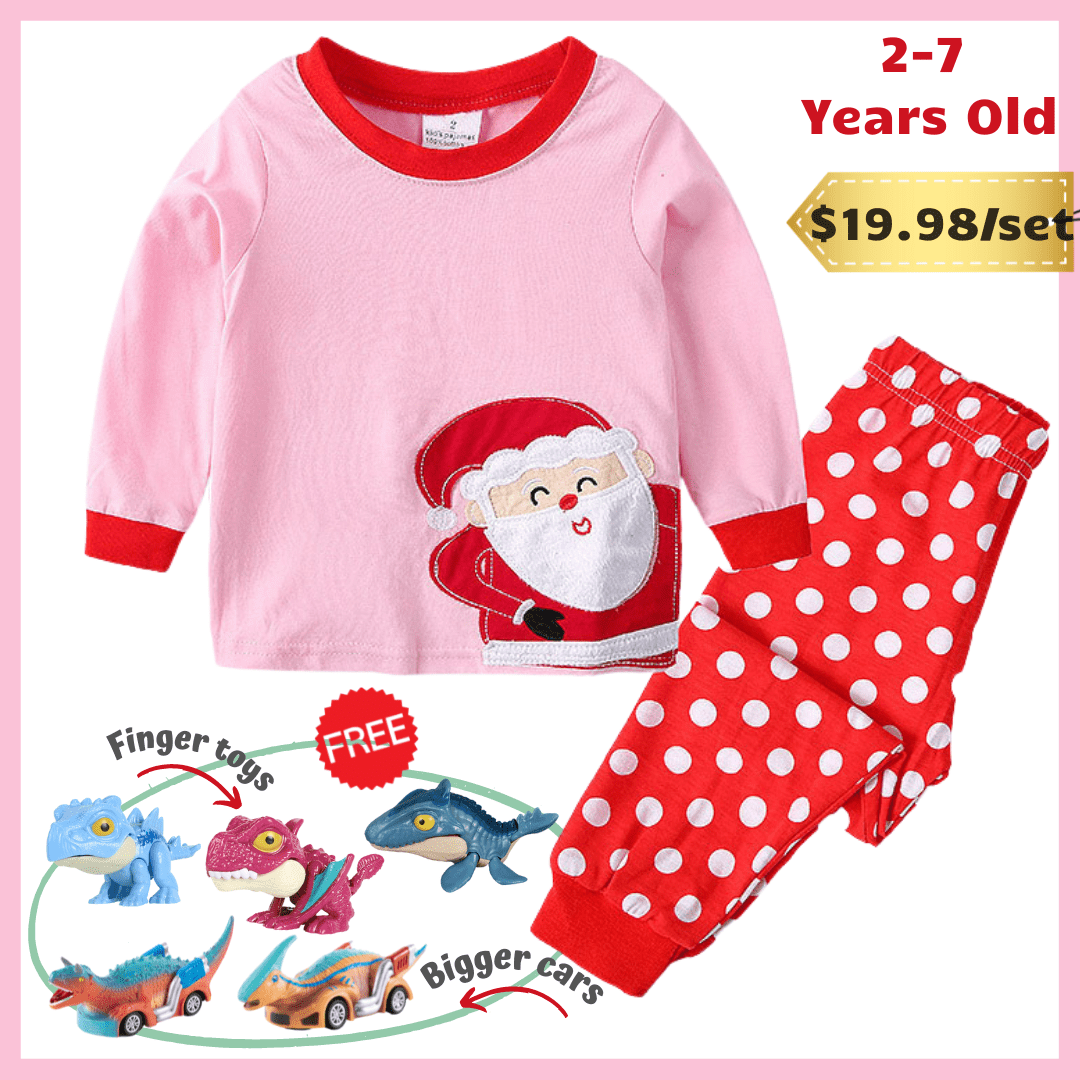 2-7 Years Old Kids Dinosaur Pajamas Set Christmas Theme Printed Soft Sleepwear Holiday Pjs Christmas Set(Pink) / 2T