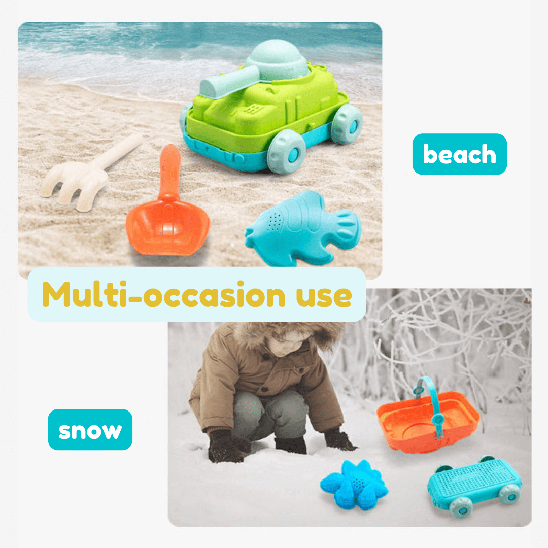 Dinosaur Sand Toys Beach Toys Set with Basket Molds Digger Scoop Shovel Tank Truck Beach toy set