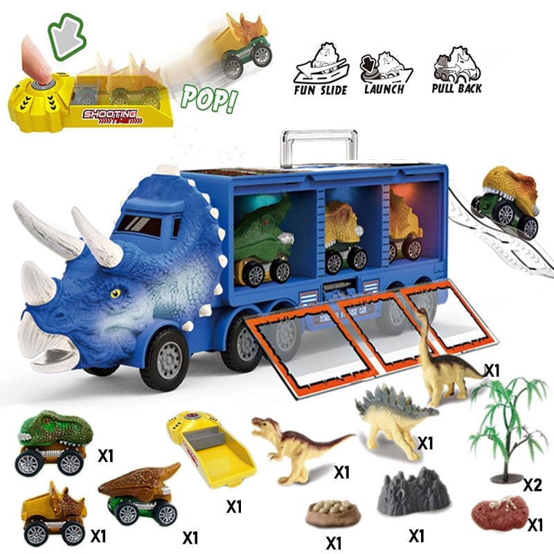 Dinosaur Toy Triceratops Truck with Pull Back Cars and Figures Storage Carrier Truck