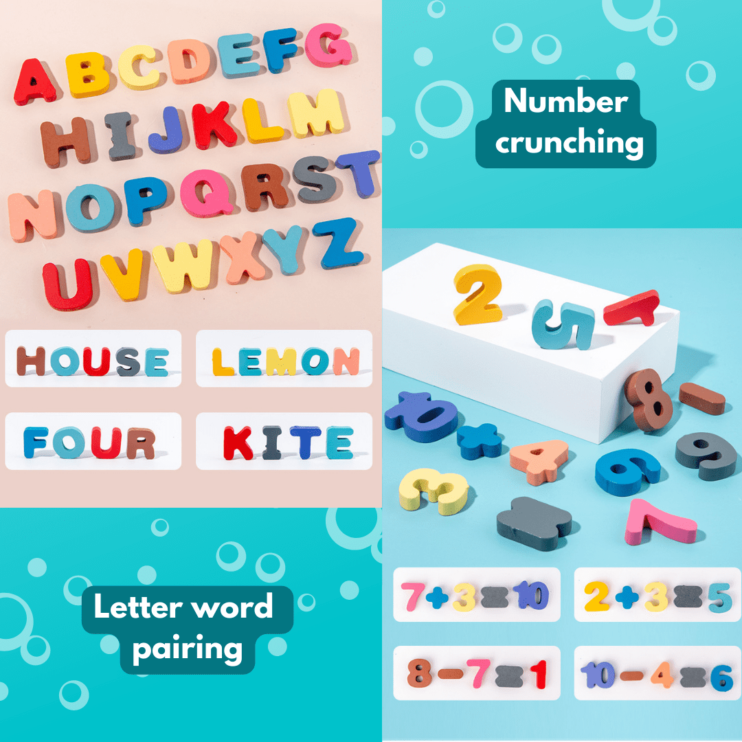 Wooden Number Alphabet Blocks Stacking Counting Educational Learning Toys for Preschool Toddlers 1 Set
