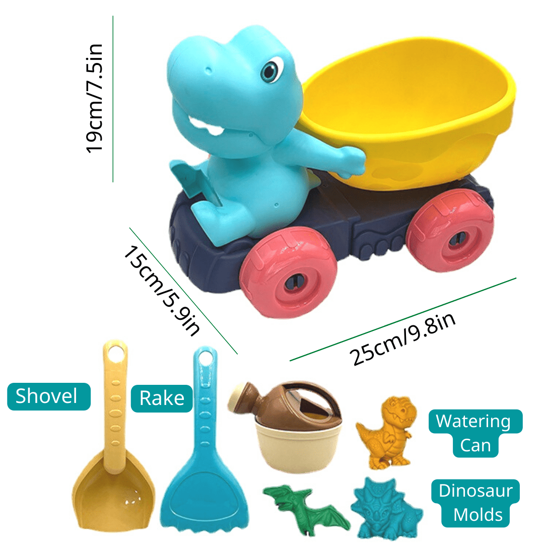 Dinosaur Sand Toys Beach Toys Set with Basket Molds Digger Scoop Shovel Tank Truck