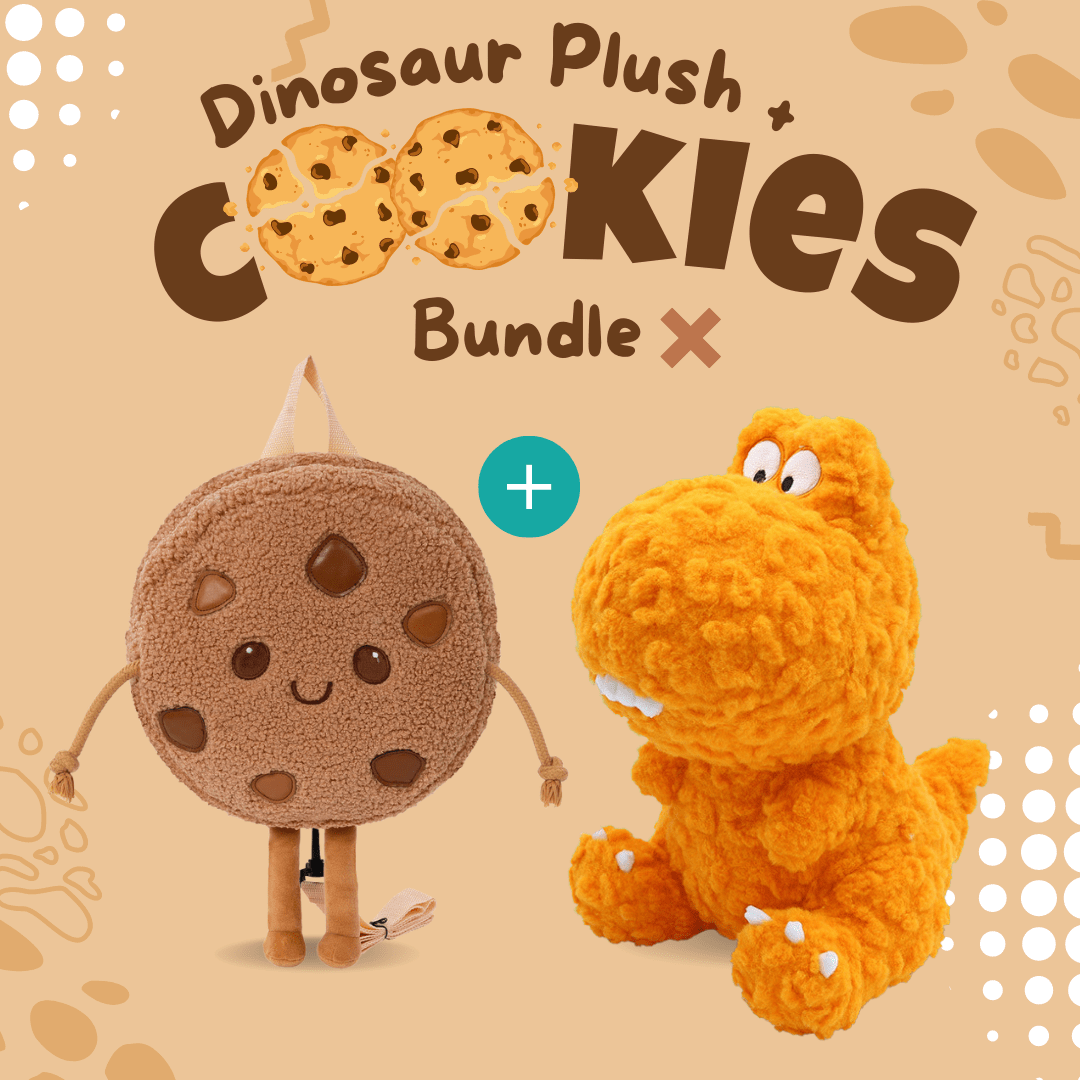 11.8" Cute Bobo Dinosaur Stuffed Animal Plush Toy Orange+Cookie Backpack
