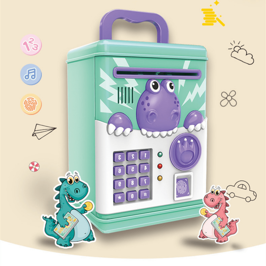 Electronic Dinosaur Piggy Bank Mini ATM Toys of Kids Savings Machine with Password and Fingerprint Unlocking