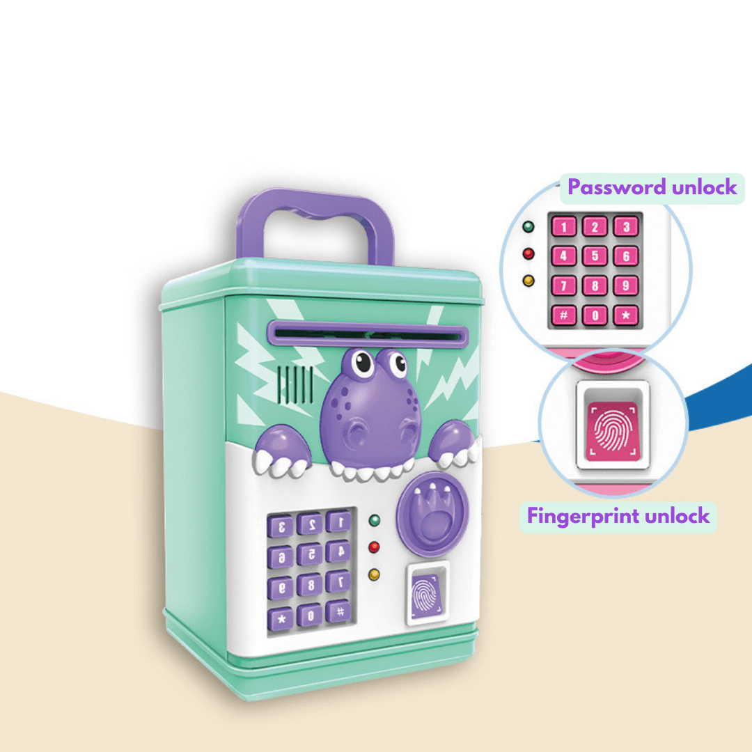 Electronic Dinosaur Piggy Bank Mini ATM Toys of Kids Savings Machine with Password and Fingerprint Unlocking