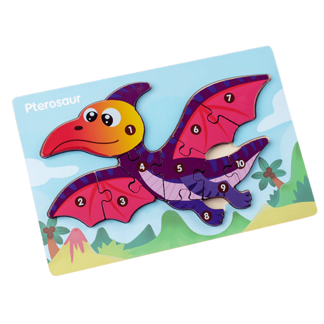 10 Pcs Dinosaur Wooden Number Puzzle for Kids 2-6 Years Old Educational Toy Pterosaur