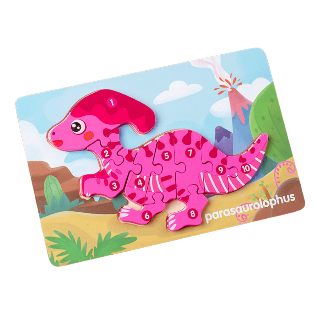 10 Pcs Dinosaur Wooden Number Puzzle for Kids 2-6 Years Old Educational Toy Parasaurolophus