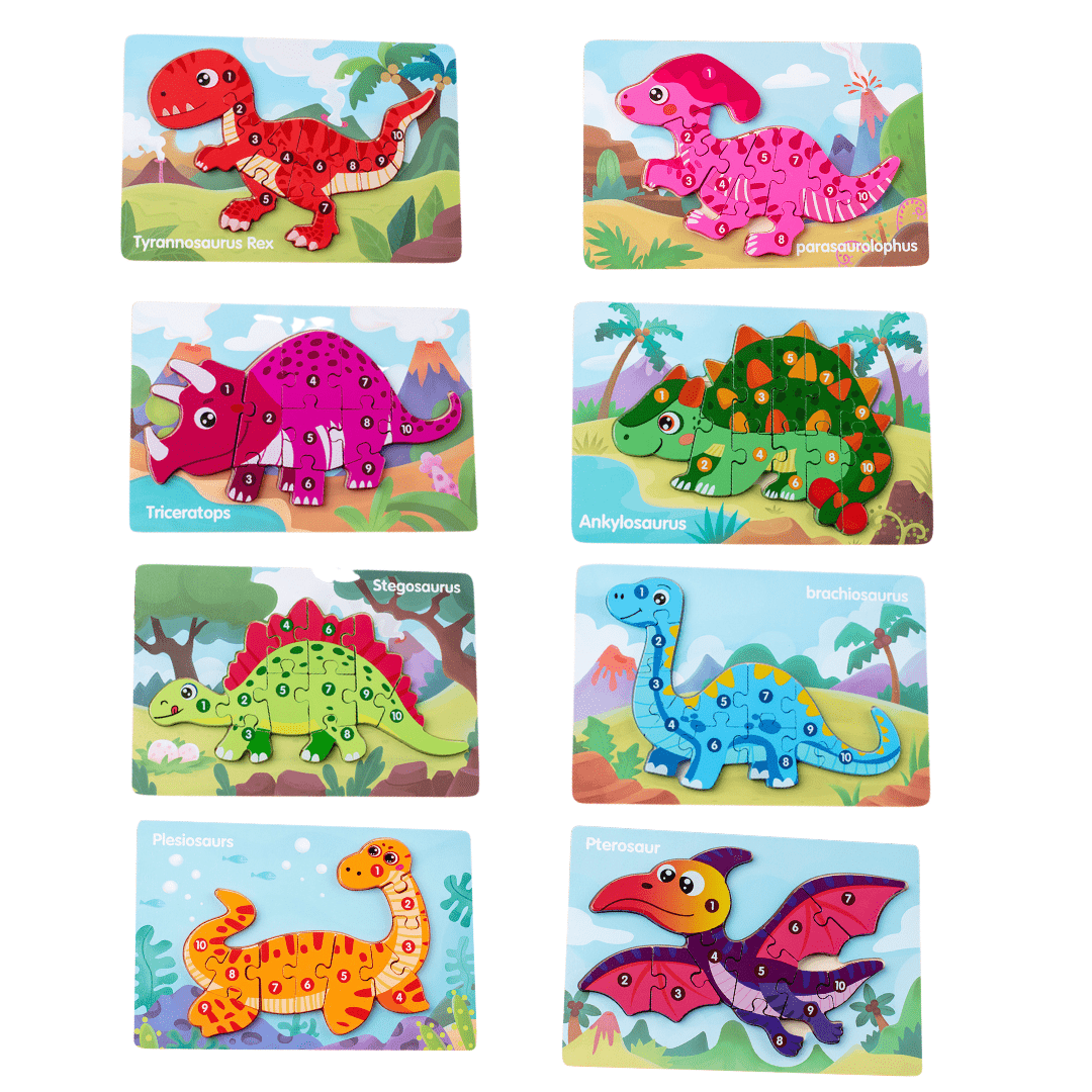 10 Pcs Dinosaur Wooden Number Puzzle for Kids 2-6 Years Old Educational Toy 8 Pack