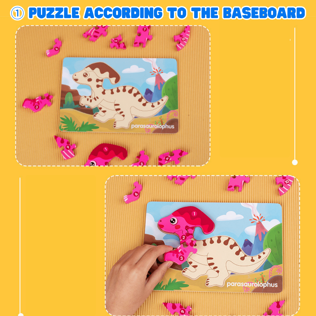 10 Pcs Dinosaur Wooden Number Puzzle for Kids 2-6 Years Old Educational Toy