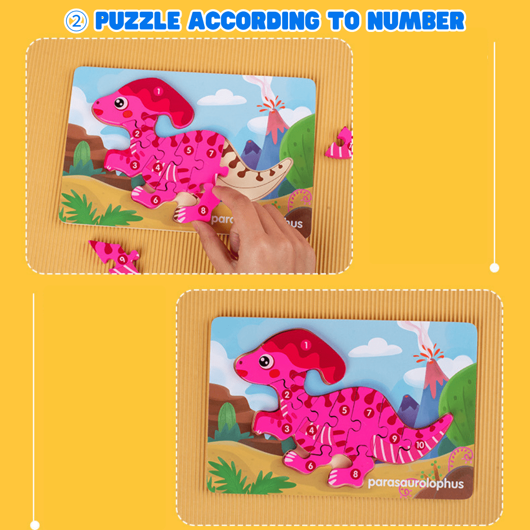 10 Pcs Dinosaur Wooden Number Puzzle for Kids 2-6 Years Old Educational Toy