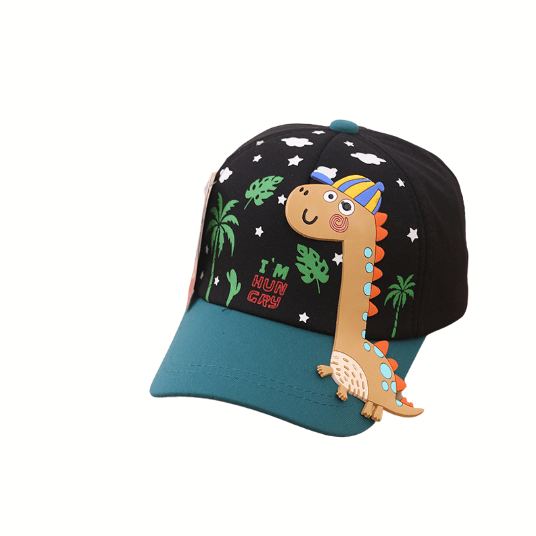 48-52cm Cute Dinosaur Baseball Cap Adjustable Sun Protection Hat for Kids 2-7 Years Black