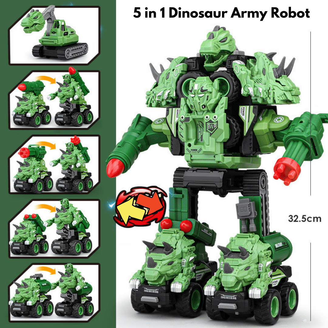 5 in 1 Dinosaur Engineering Truck Transform Robot Play Vehicles Toys Gift for Age 3-9