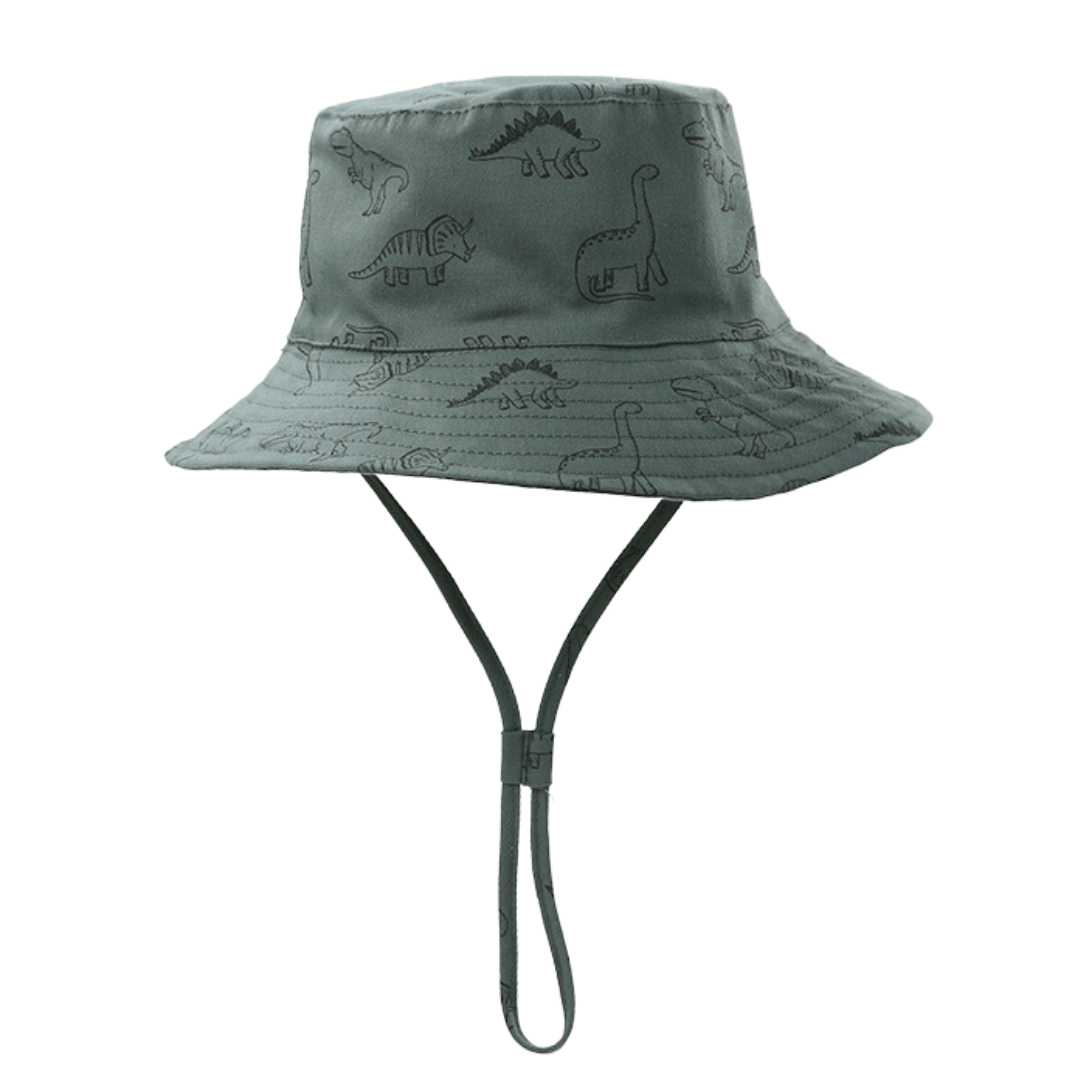 54cm Cute Dinosaur Bucket Hat Summer Beach Sun Hat UPF 50 for Kids 3-8 Years Green