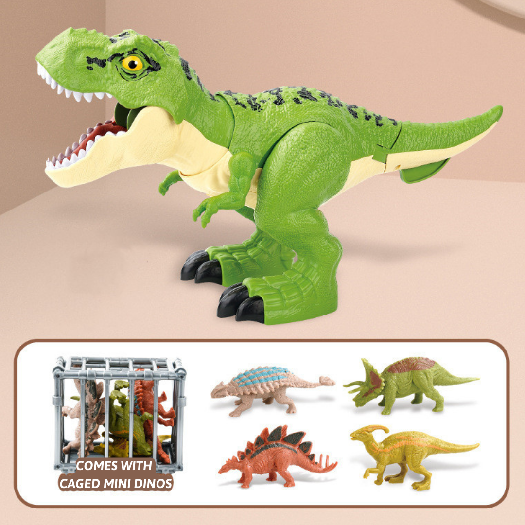 Devouring Tyrannosaurus Dinosaur Set with Mini Dinos, Movable Joints and Sound, Toys for 3 Years +